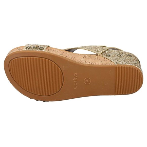 CORKYS Carley Glitter Peep Toe Wedge Sandals Gold 7-11 NWT - Picture 5 of 5